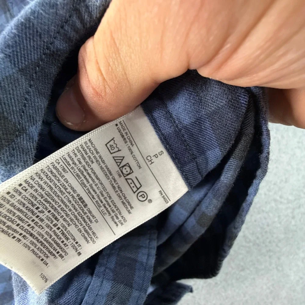 Banana Republic Luxe Flannel Slim Fit Shirt Mens Small Blue Black Buffalo Plaid